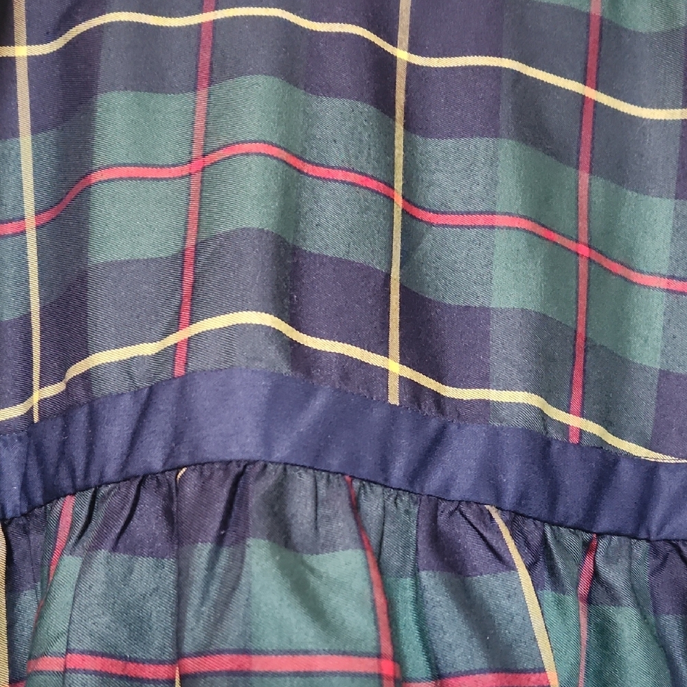 Gretchen Scott Navy and Forest Green Plaid Skirt with Red and Yellow Stripes